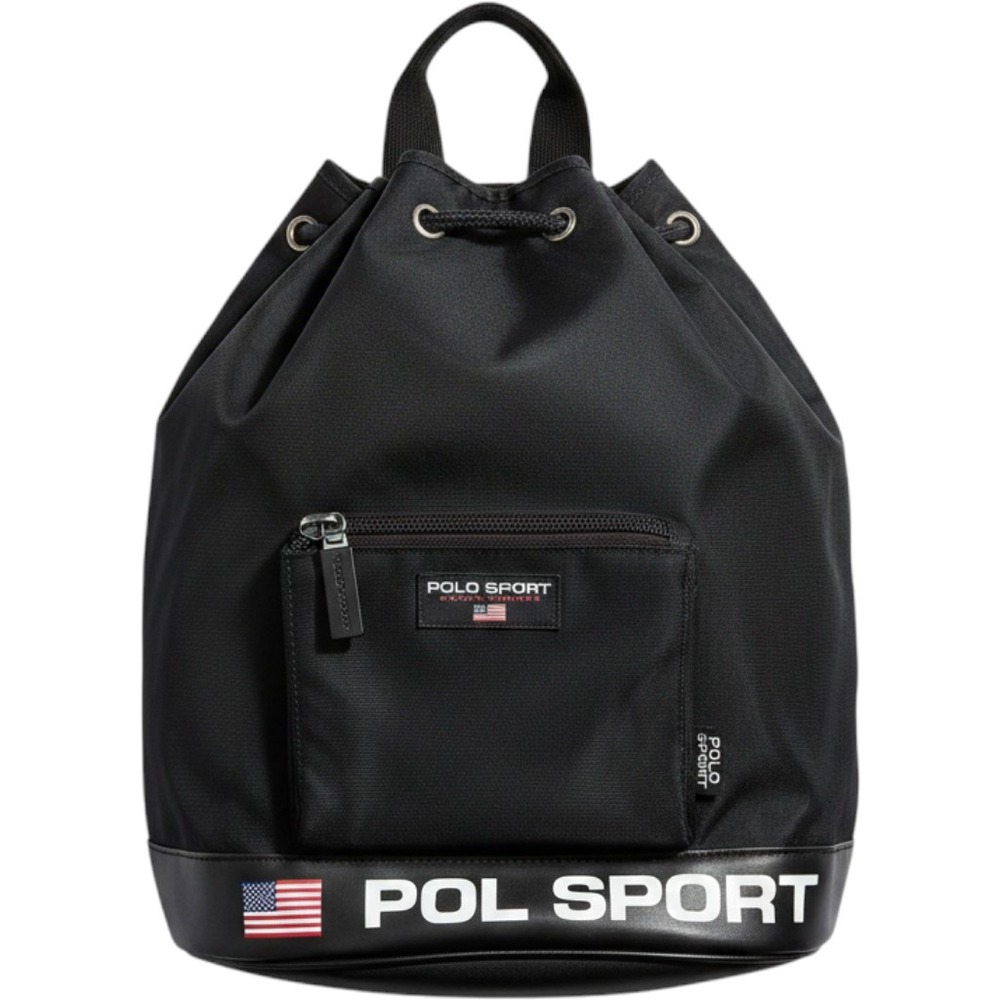 Polo Sport Ralph Lauren Black Nylon Drawstring Backpack Bucket Bag Vintage